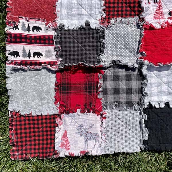 Bears and Buffalo Plaid Raggedy Quilt - Crib Size